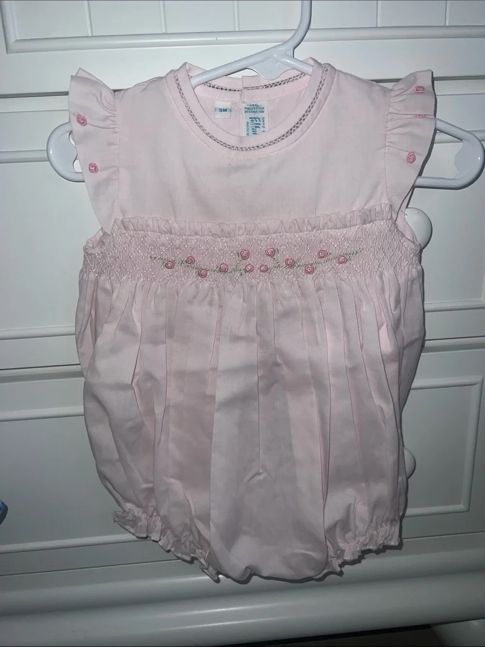 Pink Smocked Baby Dress with Floral Embroidery